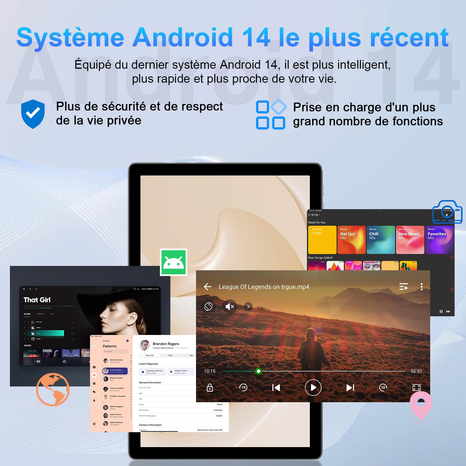 SUAAT Newest Tablet Android 14 10 Pollici 20GB RAM+128GB ROM(1TB TF), Octa-Core 1.8Ghz, WiFi 6,Bluetooth 5.0, 6000mAh, GMS, 8MP + 5MP, OTG, Cast, Tablet PC con Custodia, Tastiera e Mouse, Grigio