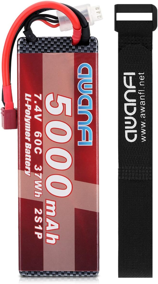 AWANFI 2S Lipo 7.4V 5000mAh 60C RC Battery Pack Hard Case with Deans T Plug for RC Car RC Truck RC Boat Airplane Helicopter Kyosho FPV Quadcopter Drone Toys Hobby