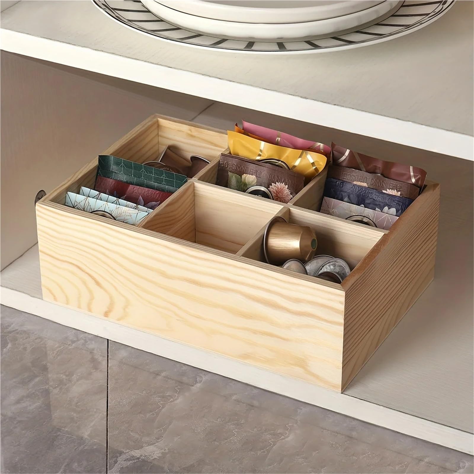 Organisateur De Sachets De Thé Organisateur de stockage de sachets de thé en bois, boîte de conteneur empilable, support en bois à 6 compartiments, porte-stylo de bureau, organisateur de bureau Pour R