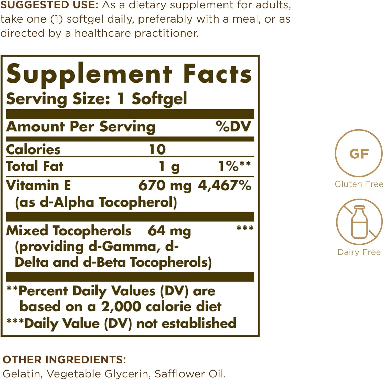 Solgar Vitamin E 670 mg (1000 IU) - 100 Softgels, Pack of 2 - Naturally Sourced - Gluten Free, Dairy Free - 200 Total Servings