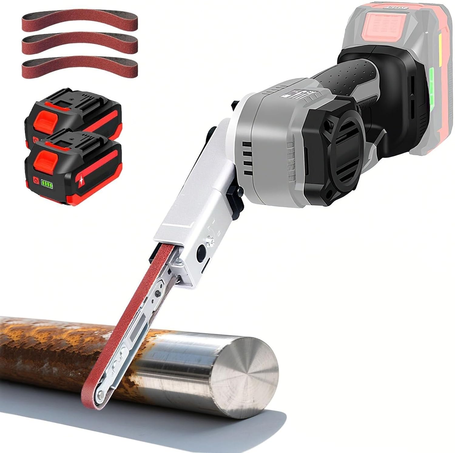Handheld Sander With 5-Speed, 21"x0.4" Sanding Arms & 3 Belts (80/120/180 Grit) - For Wood, Metal, Plastic Polishing & Deburring(2 Battery)