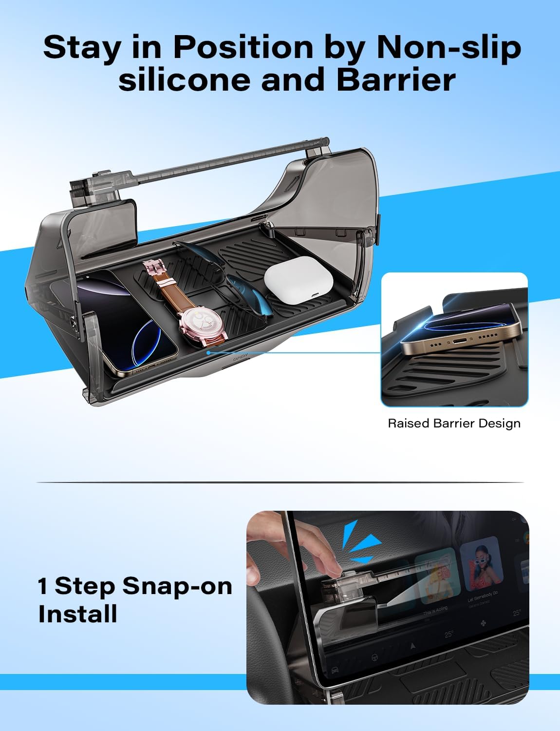 Under Screen Storage Box Fit Model Y Juniper Model 3 Highland, Hiddenable Privacy Storage for Model Y 3 Accessories, Center Console Organizer for Model Y 2019~2026 & Model 3 2016-2026