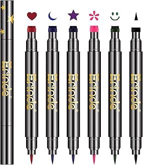 Erinde 6 Colors Liquid Winged Eyeliner Stamp Pen Set, Double-Ended Black Red Green Purple Blue Eye Liner Pencil, Long-lasting Waterproof Stamp Eyeliner Set for Eye Face Makeup