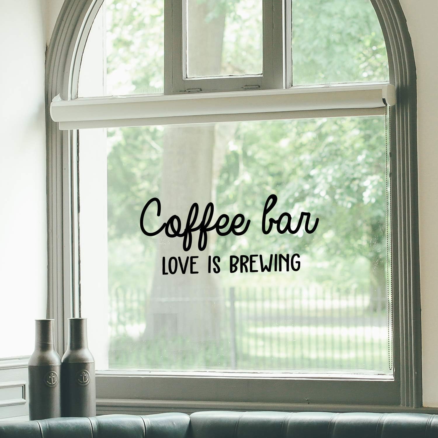 IMPRINTED DESIGNS WALL DECALS Vinyl Art - Coffee Bar Love is Brewing - 10" x 23" - Trendy Quote for Coffee Lovers Home Kitchen Living Room Coffee Shop Office Cafe Decoration Sticker (Black)