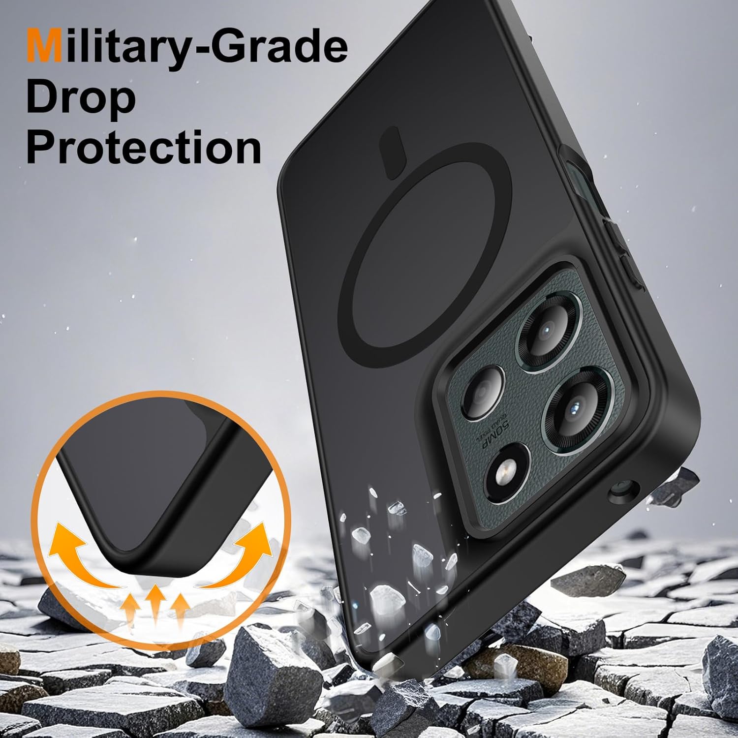 for Motorola Moto G 5G 2025/2026 & G Play 2026 Case Magnetic Shockproof, [Fit for MagSafe] [Glass Screen Protector] Translucent Anti-Fingerprint (Black) - Image 3