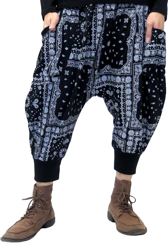 Repezeen Men's Harem Pants Sarouel Drop Crotch Jogger Pants