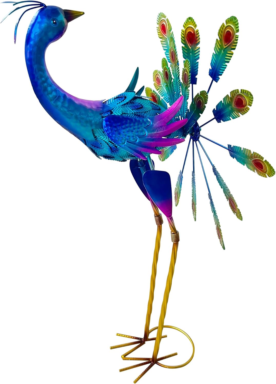 Metal Peacock Garden Statue, 26 Inch Wind Spinner Iridescent Blue Purple Peacock Outdoor Sculpture, Decorative Lawn Art with Stand, Valentine's Day Decoration Gifts