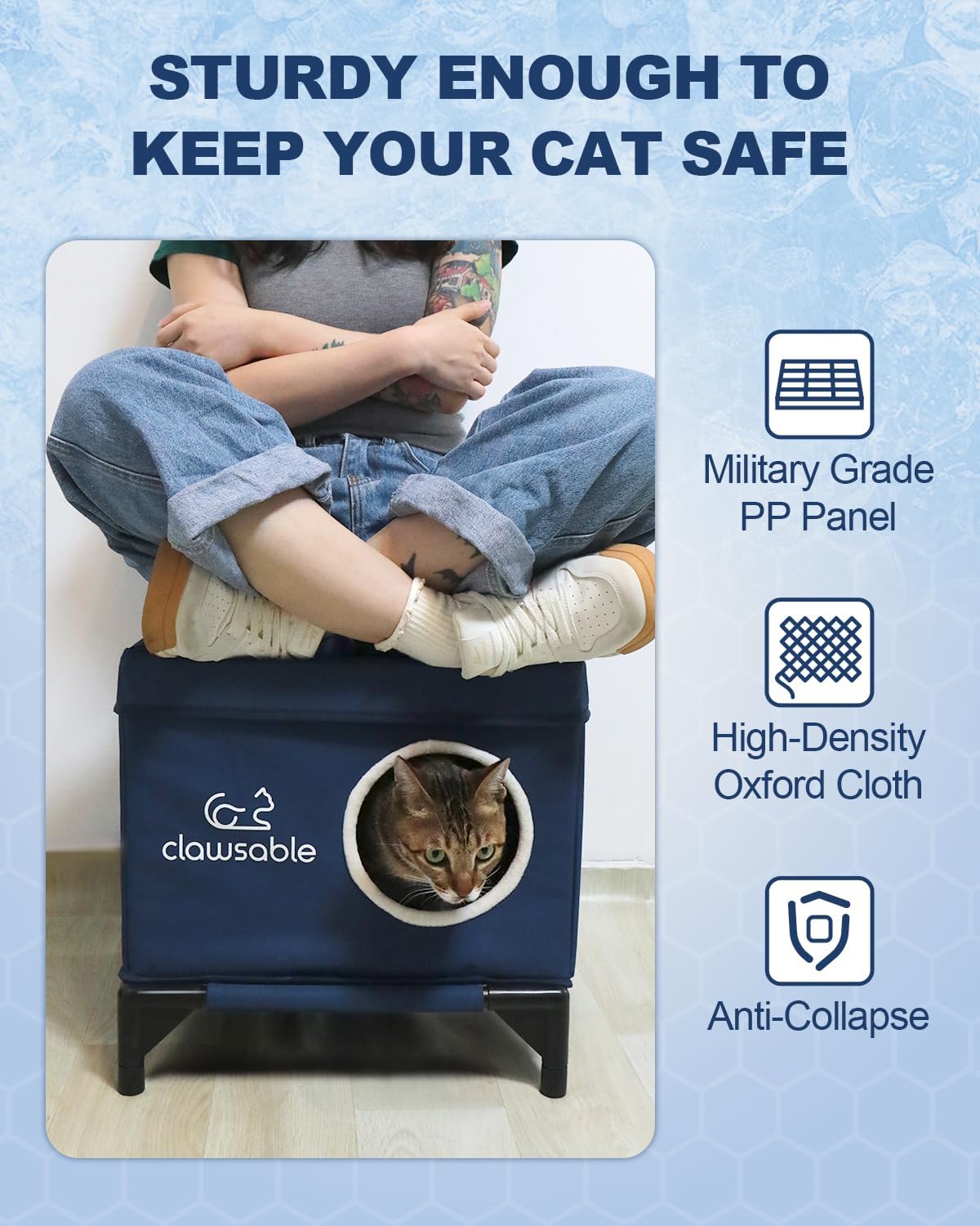 Cooling Cat House for Outdoor/Indoor Cats in Summer,Waterproof & Weatherproof Elevated Insulated Outside Feral Cat Shelter for Stray Barn (Dark Blue, 17" x 13" x 16")