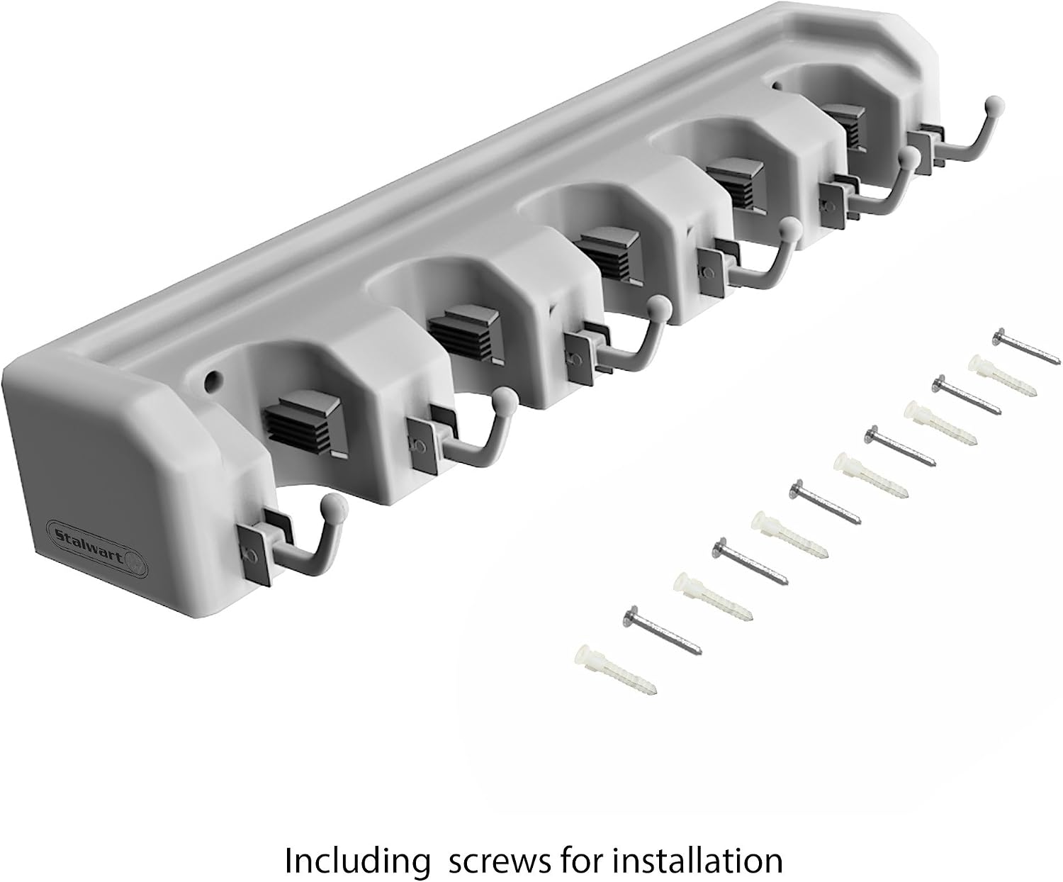 Wall Organizer with Adjustable Slots and Hooks - Wall-Mounted Tool and Broom Holder - Organization and Storage for the Kitchen and Garage by Stalwart