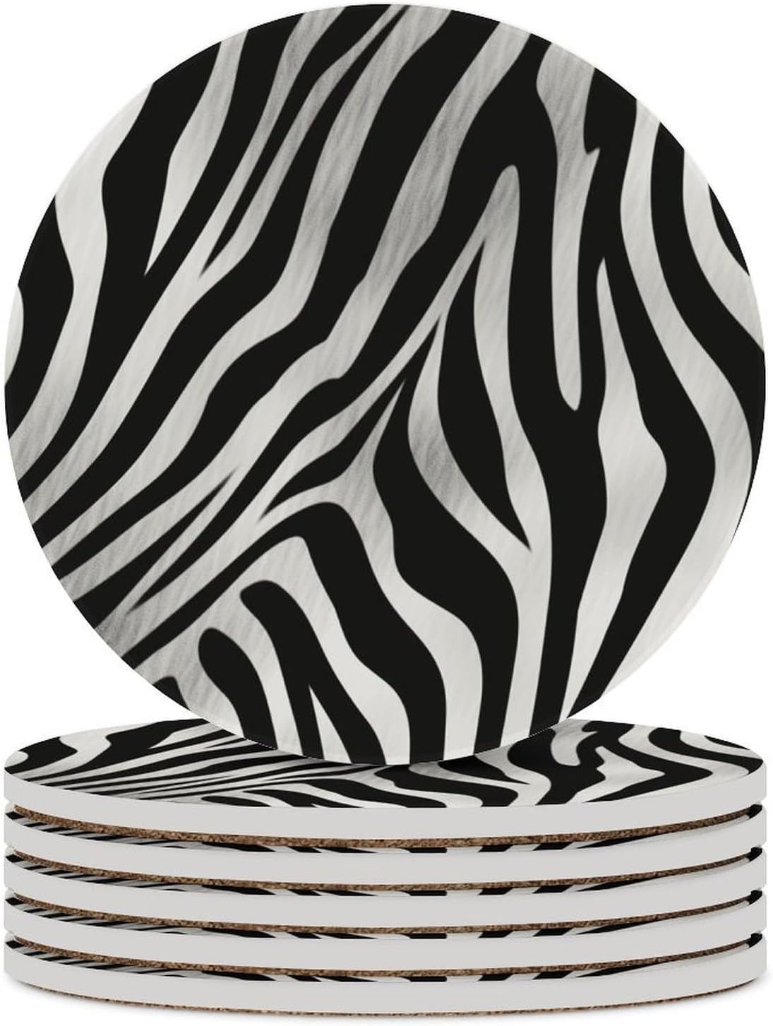 Zebra Print Coaster with Cork Base Drink Coasters for Coffee Table Decor Modern Cup Coasters with Non-Slip & Heat-Resistant Cute Ceramic Table Coaster for Home Dining