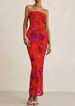 PRETTYGARDEN Womens Summer Printed Tube Maxi Dress Strapless Bodycon Sleeveless Night Out Long Dresses
