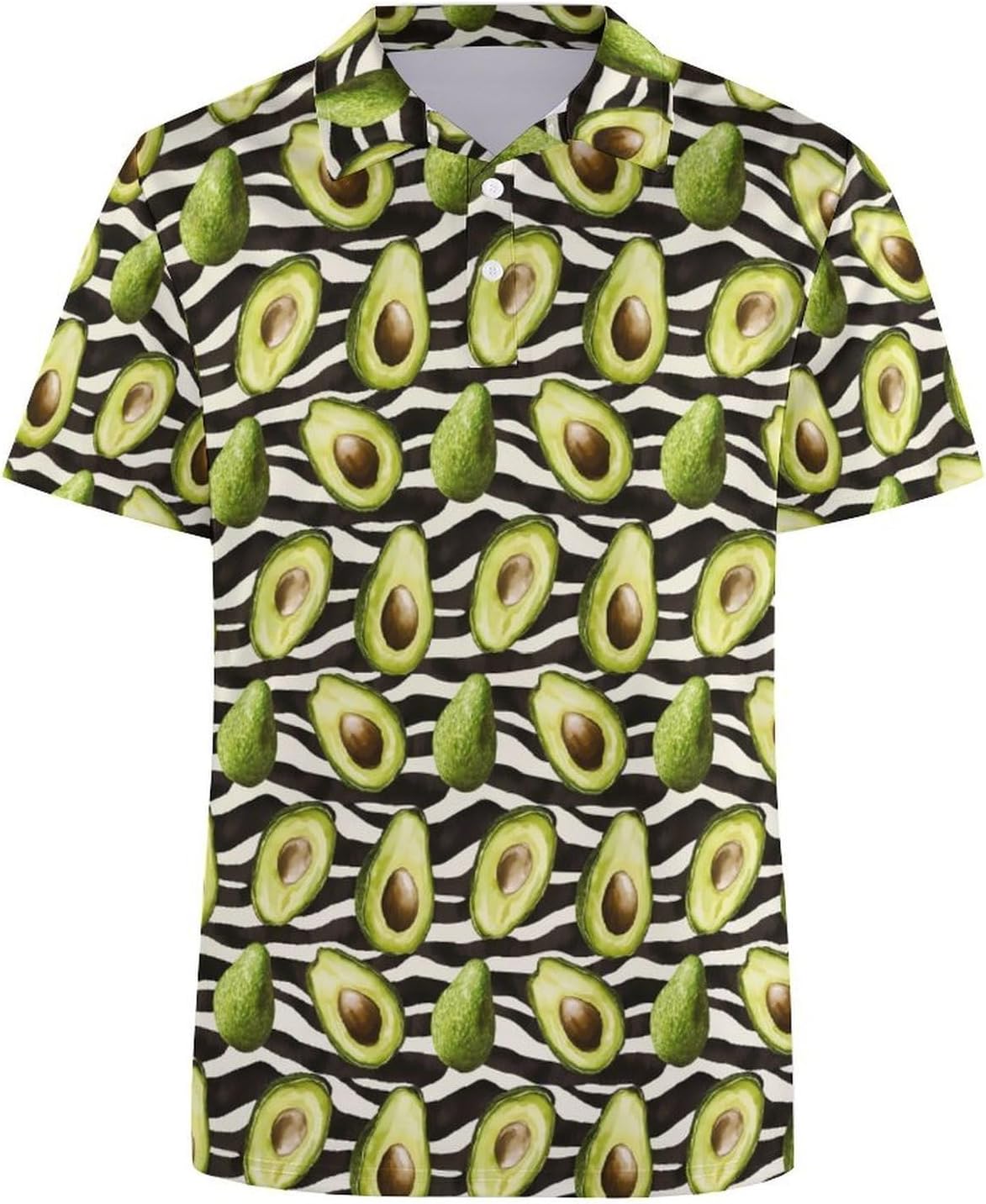 Avocado Zebra Stripes Pattern Women's Golf Polo Shirts Short Sleeve Quick Dry Tennis Tops Casual Work Blouses