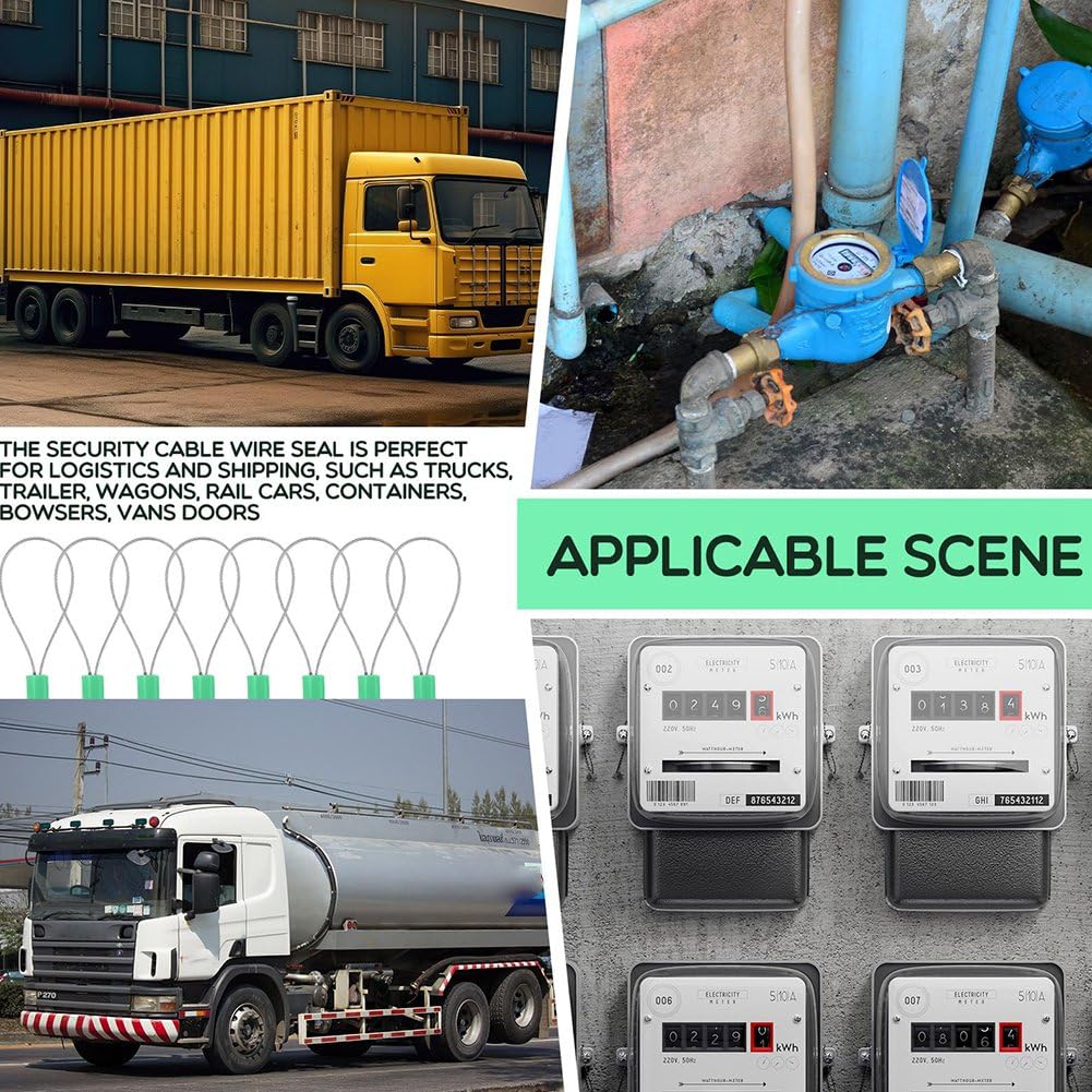 120 Scellés de Câble en Acier, Sceaux de Sécurité en Métal Numérotés pour Remorque de Camion en Métal, Étiquettes de Sécurité, Étiquettes Inviolables, Vert