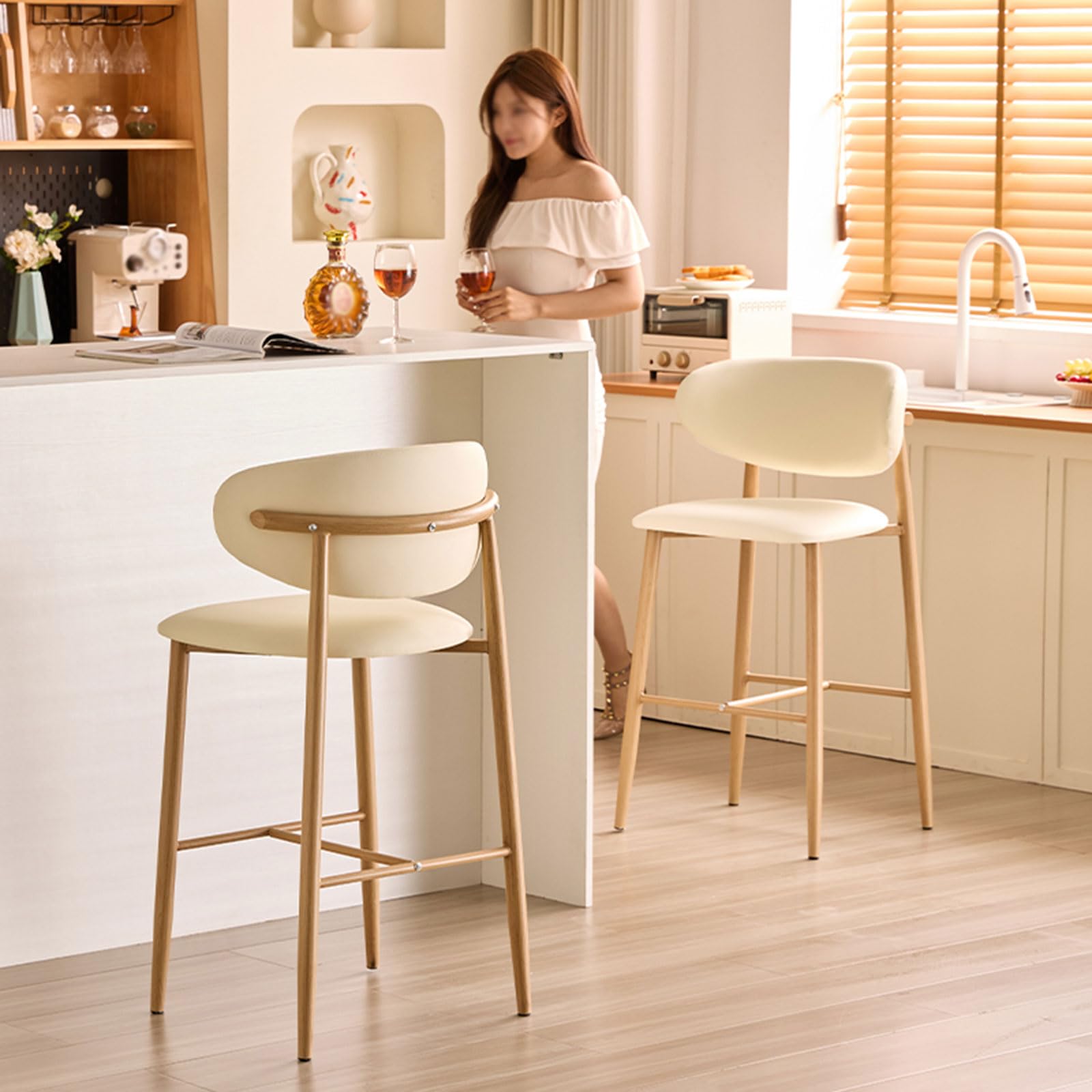 Ensemble de 2 tabourets de Bar rembourrés, Hauteur comptoir 56/66/76 cm, avec Repose-Pieds et Pieds en métal Robustes, pour la Maison, Un pub, Une Cuisine ou Un café.