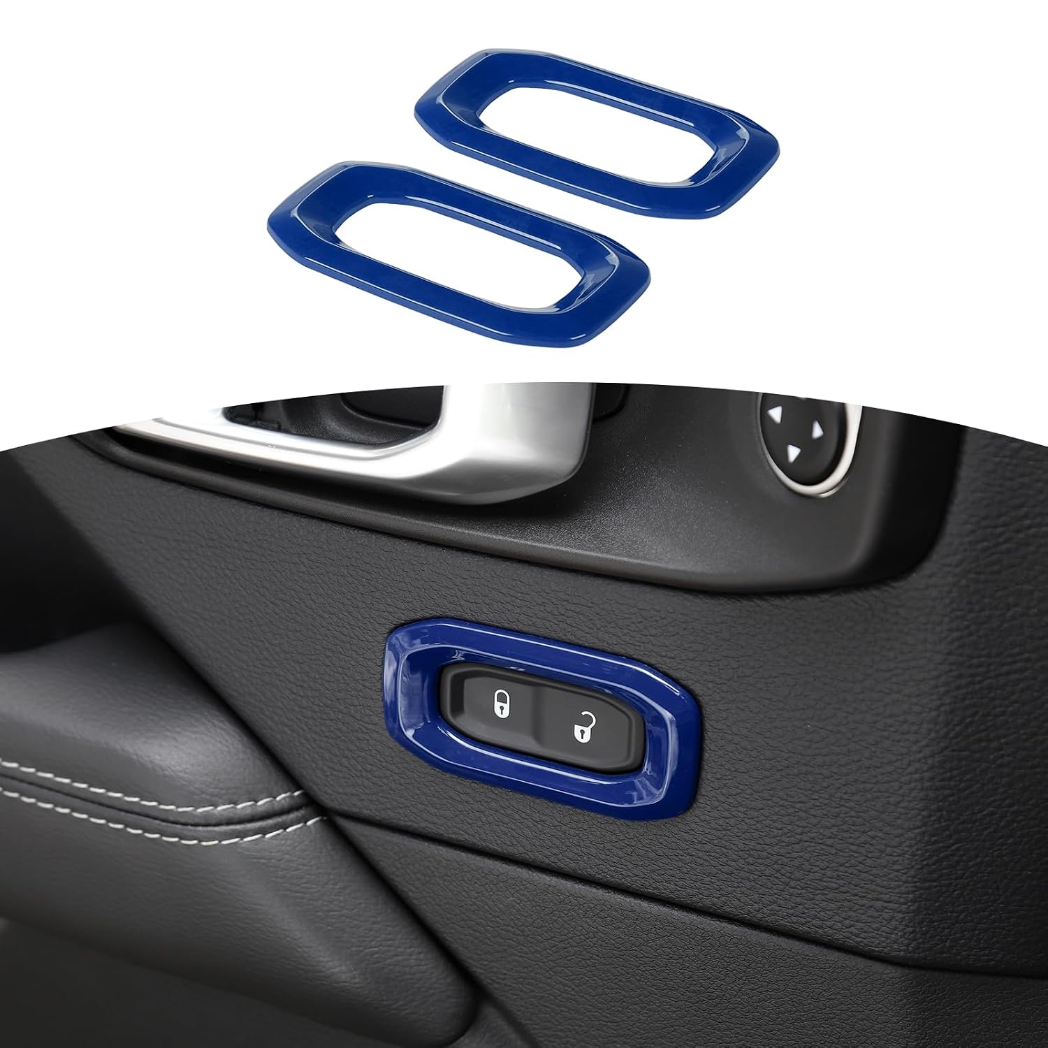 RT-TCZ for Wrangler JL Door Lock Switch Button Trim Cover Blue for Jeep Wrangler JL JLU Gladiator JT 2018-2024 Blue Interior Accessories 2pcs