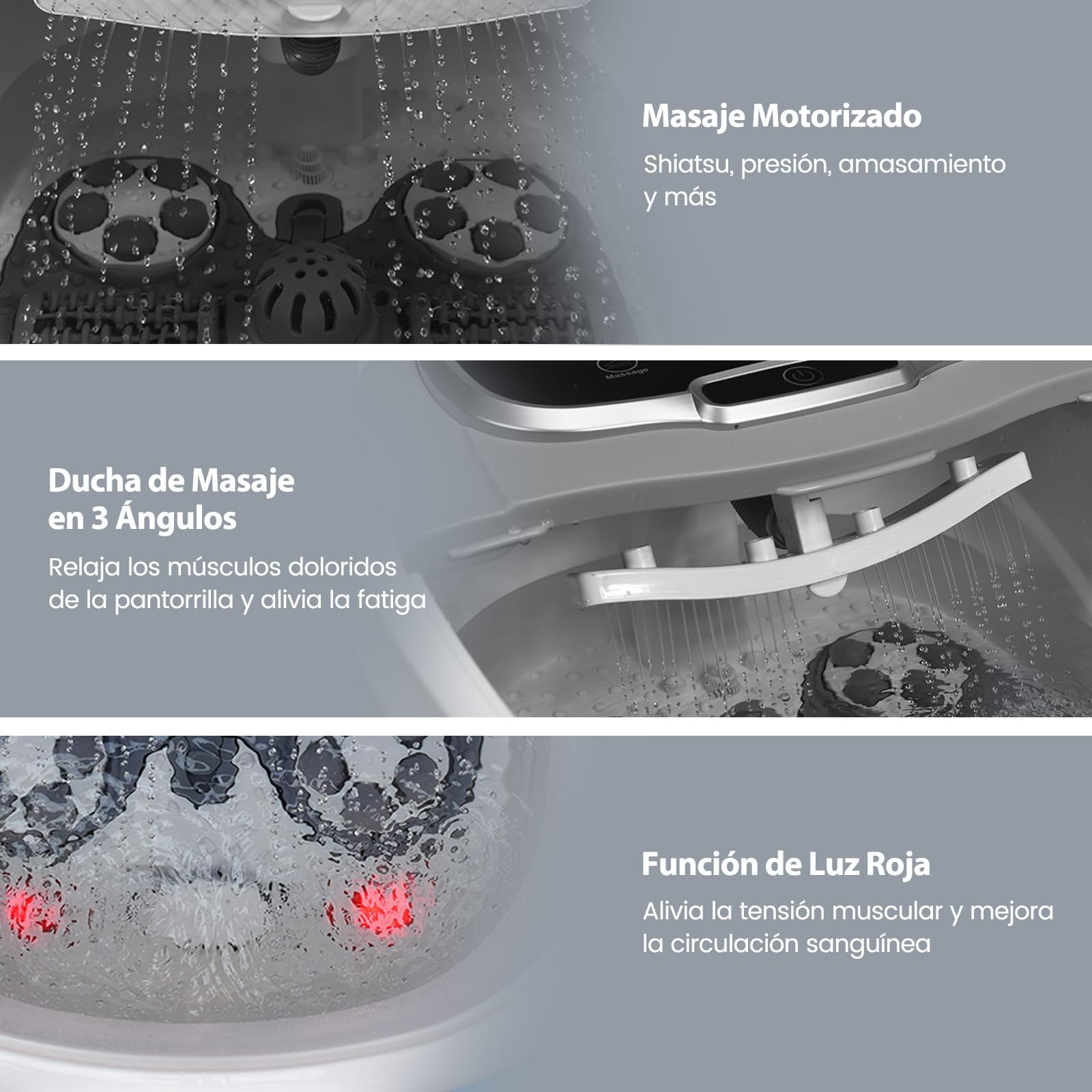RELAX4LIFE Bañera de Pies Hidromasaje con Ruedas Universales y Bloqueables y Placa de Masaje Extraíble, Baño de Masaje Eléctrico con Temporizador 10-60 min y Temperatura Ajustable 35-48° (Gris)