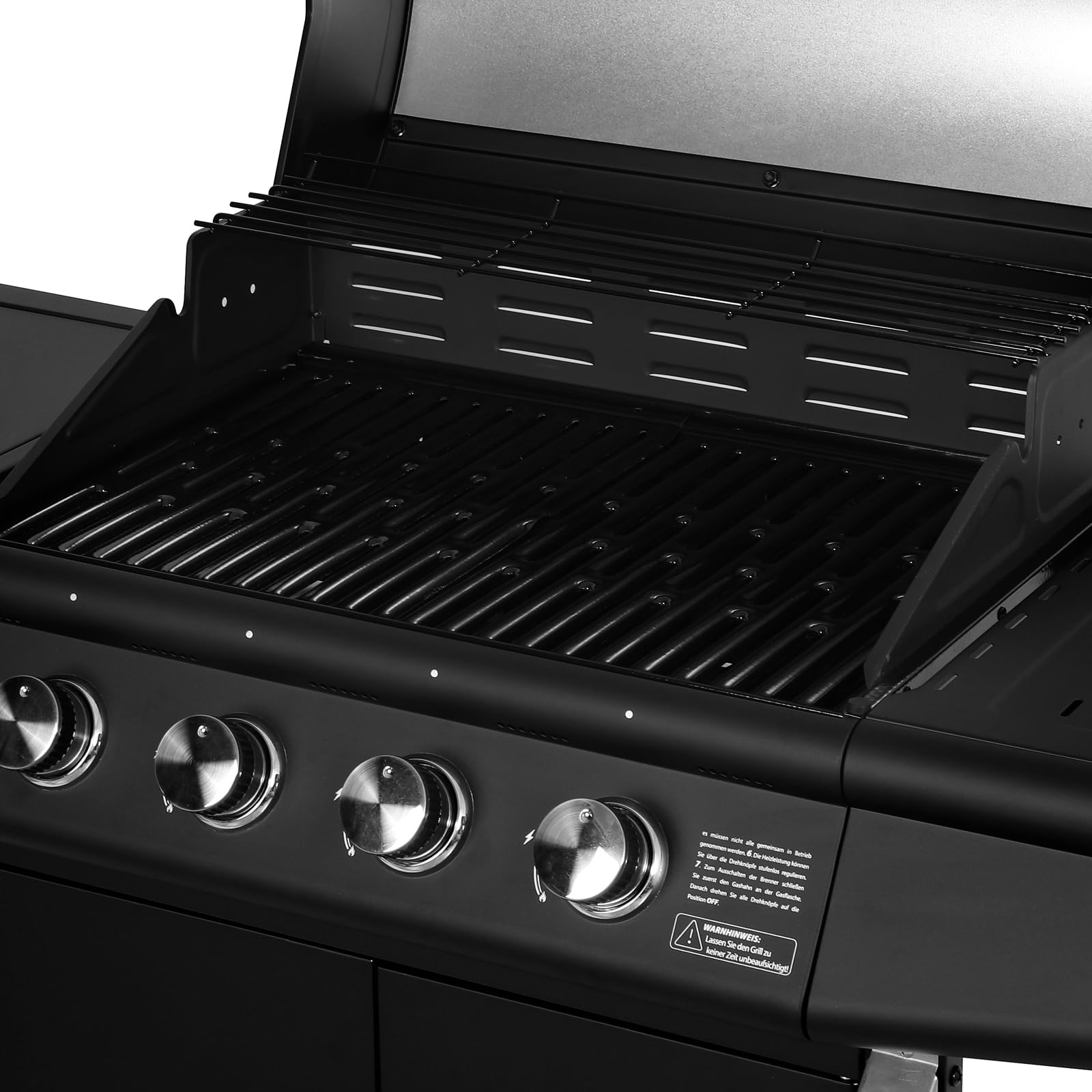 TAINO RED 4+1 Gasgrill Grillwagen BBQ Edelstahl-Brenner Gas-Grill 4 Brenner Seitenkocher Schwarz