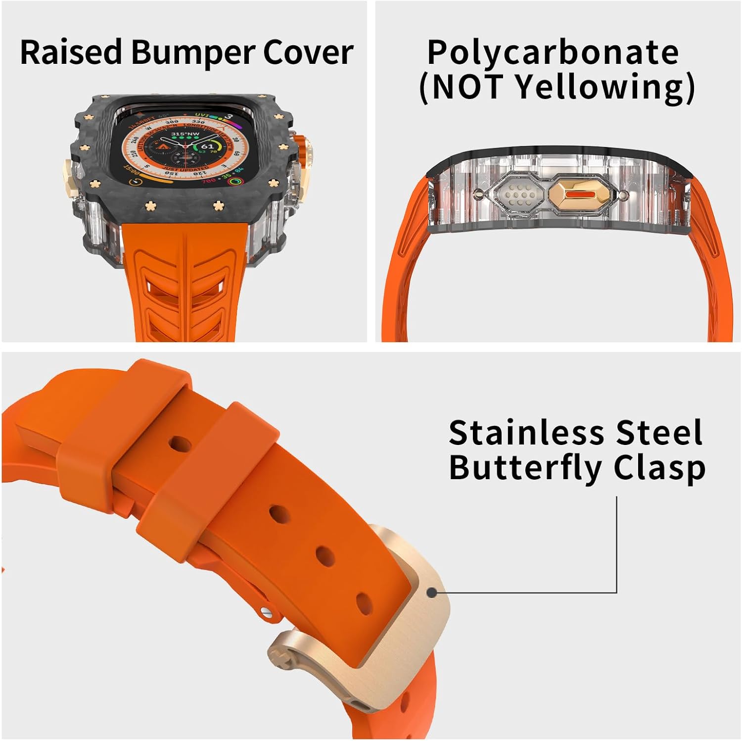 For Apple Watch Ultra 2 Case Carbon Fiber Fluorine Rubber Band, Luxury iWatch Ultra 49mm Carbon Fiber Case for Men, Replacement Fluorine Rubber Strap Apple Watch 49mm Protective Bumper Cover - Image 4