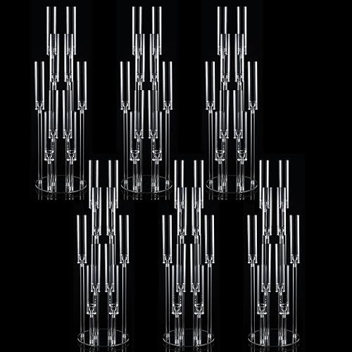6 piezas de candelabros de 10 brazos para centros de mesa acrílicos a granel, portavelas transparentes para piso para palillos de velas de boda,