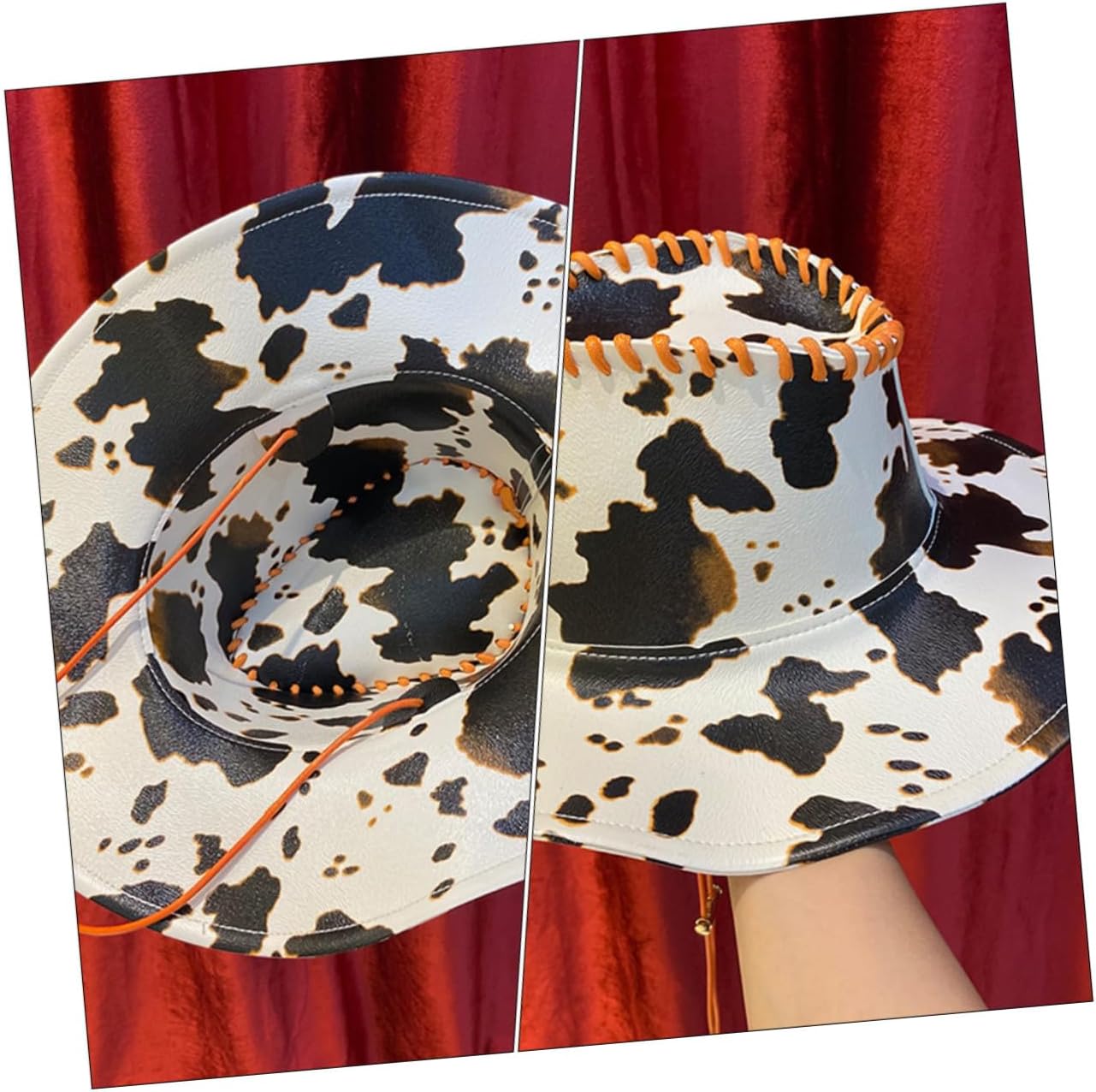 Cow Print Leather Wide Brim Sun Hat for Women Halloween Outdoor UV Protection Summer Beach Hat One Size Multi