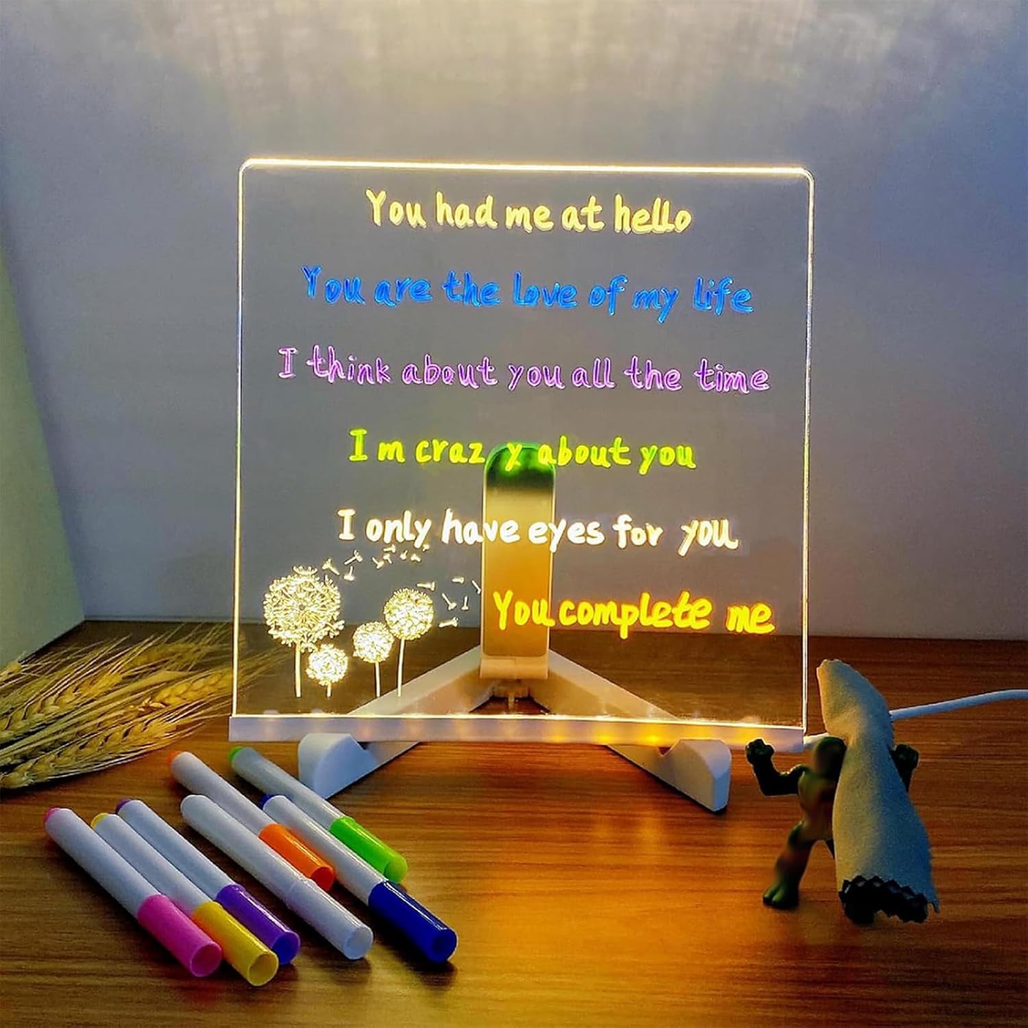 LED Acrylic Message Board, LED Note Board with 7 Colors Pen, Light Up Acrylic Message Board, Lighted Acrylic Dry Erase Board,LED Writing Board with Stand for Office School Home (5.95.9")