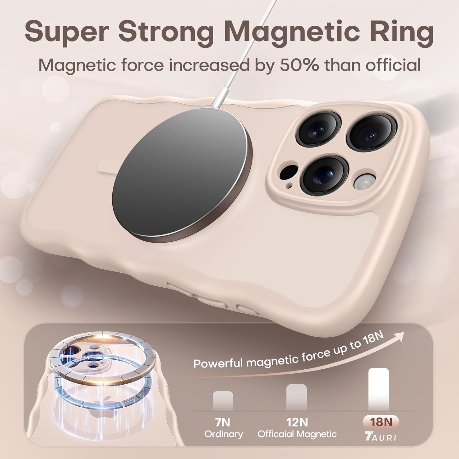 TAURI Magnetic for iPhone 16 Pro Case, Cute Wavy Design [Full Camera Protection] [Compatible with Magsafe] Anti-Slip Translucent Matte Case for iPhone 16 Pro for Women Girls, Desert - Image 3
