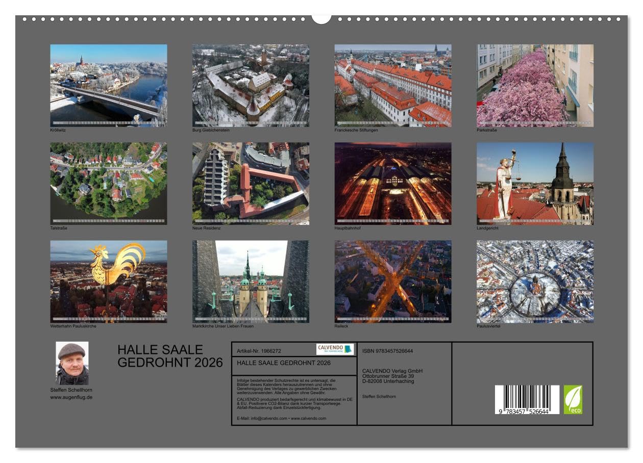 HALLE SAALE GEDROHNT 2026 (hochwertiger Premium Wandkalender 2026 DIN A2 quer), Kunstdruck in Hochglanz: Ungewöhnliche Sichten der Stadt Halle mit der Drohne aufgenommen. (CALVENDO Orte)