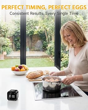 HAUSPROFI Pomodoro Timer Cube, 5/10/25/50 Min Preset & Custom Modes, Focus Timer & ADHD Aids, Kids & Adults, Silent/Sound Option, Gravity Sensor Flip, Black