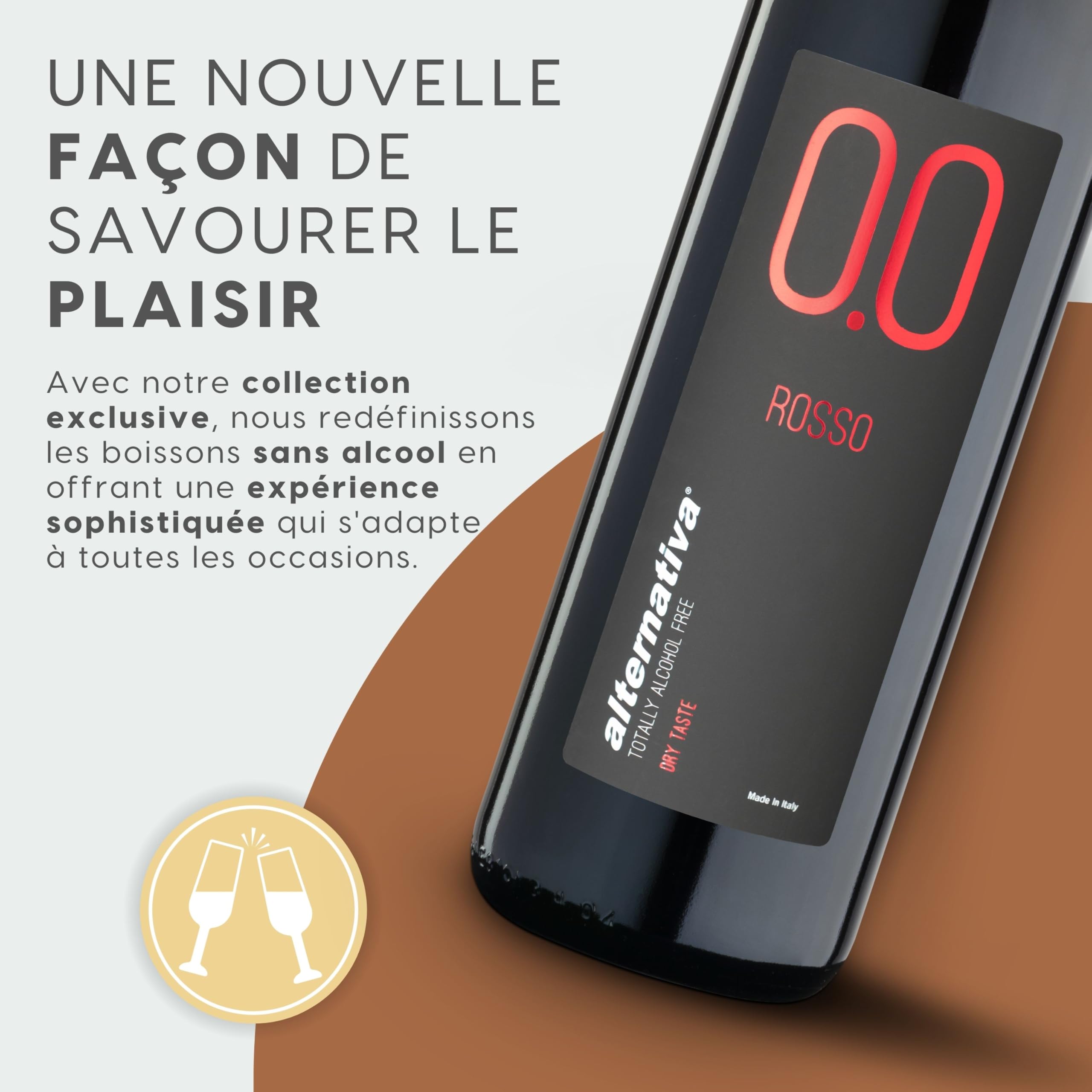ALTERNATIVA Rouge Sans Alcool 0.0% - Pack de 6 Bouteilles de 750 ml - Vin Sec Italien Premium Désalcoolisé - Parfait pour les Célébrations et Cadeaux