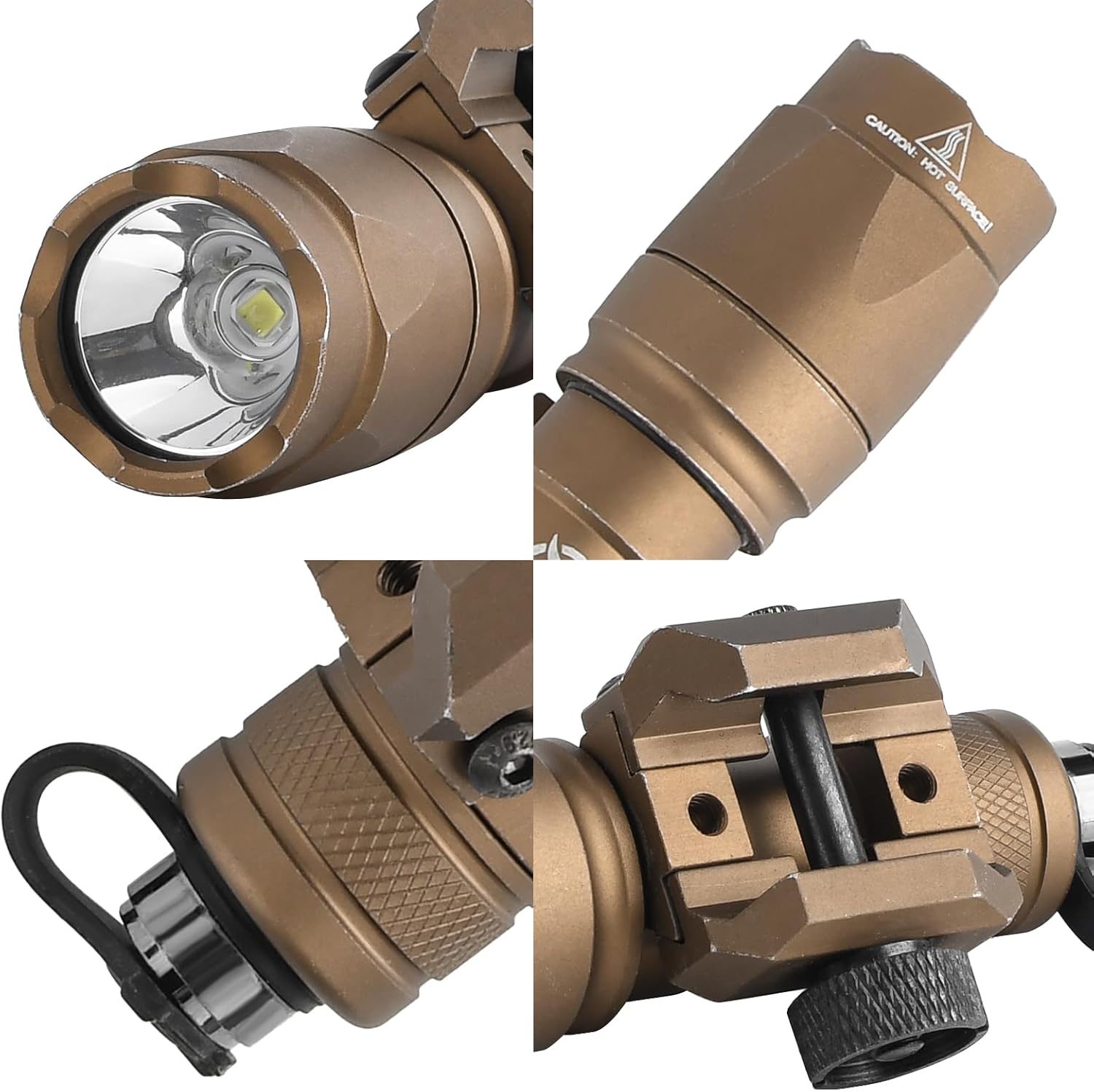 M300A Tactical Flashlight with Remote Pressure Switch, 600 Lumens Picatinny Flashlight with Switch Mount Plate, Suitable for 20mm Picatinny Rail (DE)