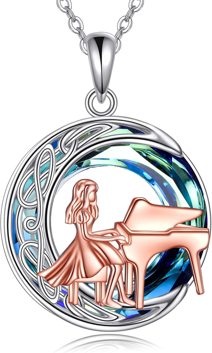 MONGAS Piano Necklace Sterling Silver Piano Pendant Necklace Music Jewelry for Women Pianist