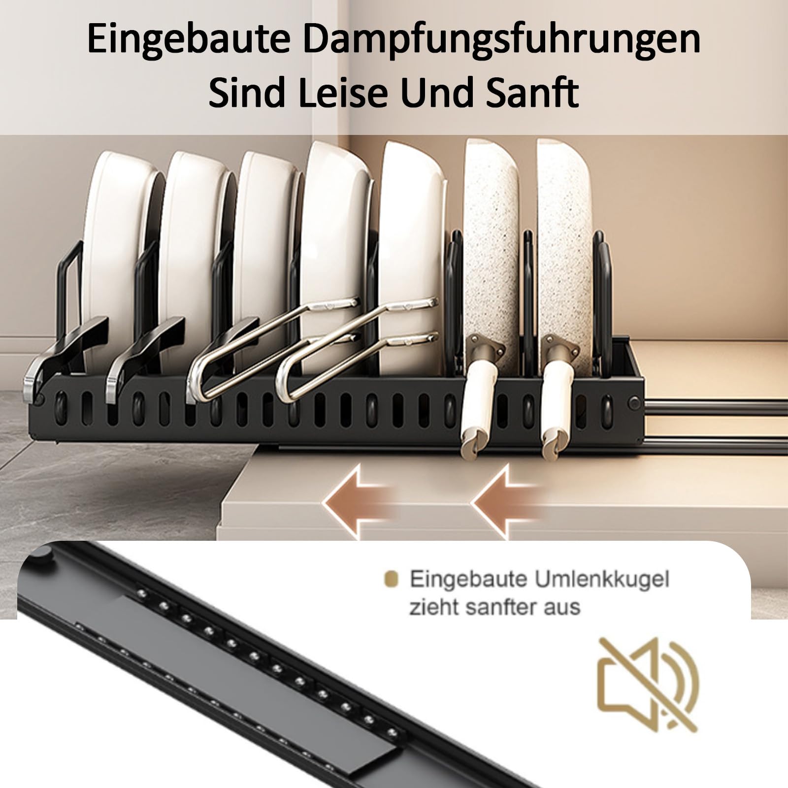 Organisateur Extensible de casseroles et poêles sous Le Placard, Lot de 2, Support de casseroles pour tiroir avec 8 séparateurs réglables, Support de pour Le Rangement et l'organisation de la Cuisine
