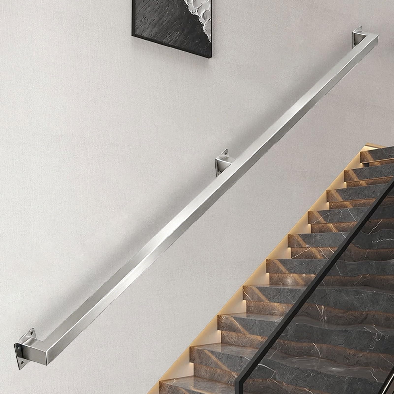 Stainless Steel Handrails for Stairs, 1m 2m 3m 4m 5m 6m Stairs Railings for Indoor Outdoor, Wall Mounted Staircase Handrail Non-Slip Industrial Pipe Stair Rail(16.4ft/500cm)