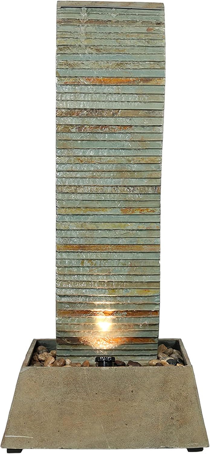 Sunnydaze Spiraling Slate Outdoor Water Fountain with LED Lights, Freestanding Patio and Garden Waterfall Feature, 49 Inch Tall : Patio, Lawn & Garden