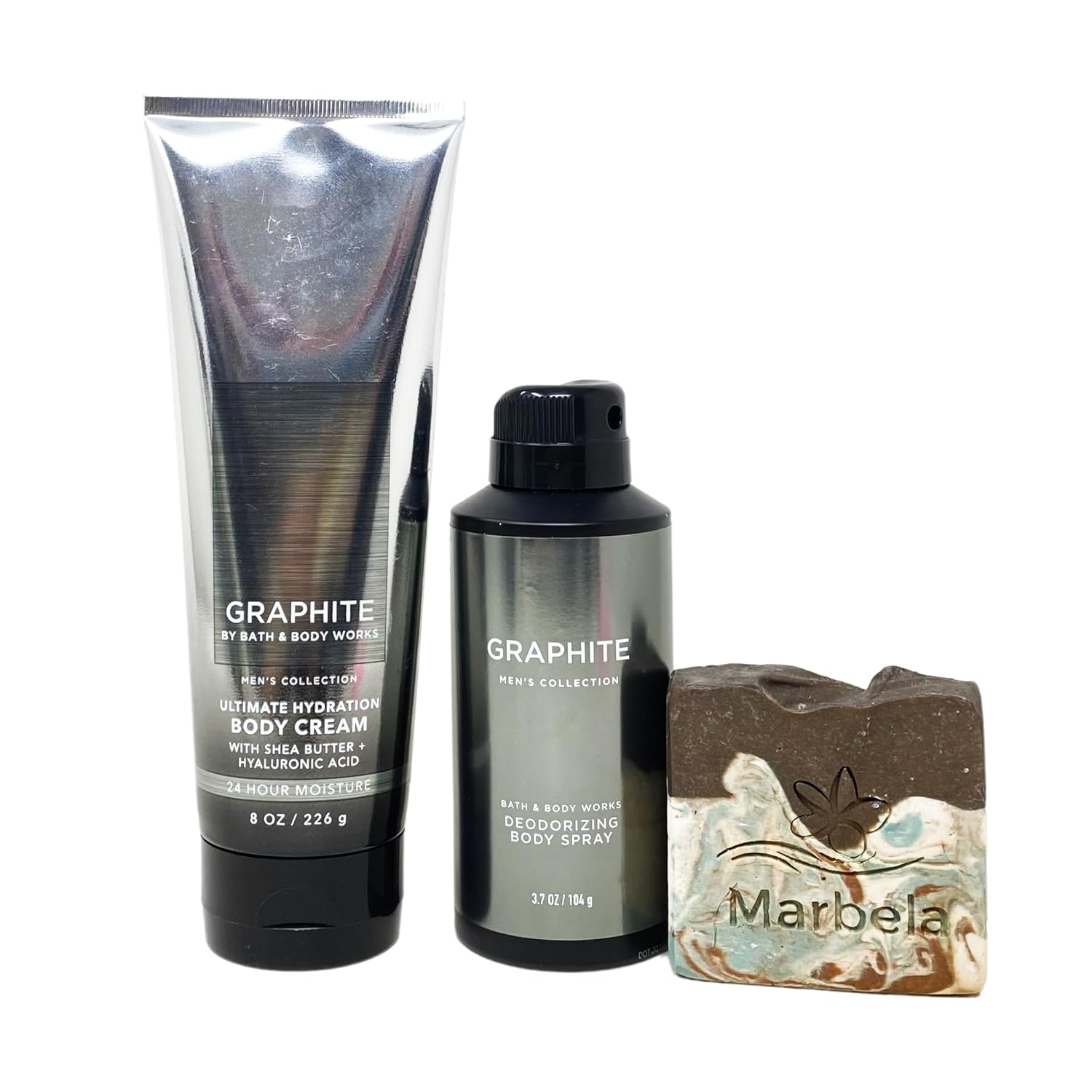 Bath & Body Works Men's Collection GRAPHITE 2 Piece Gift Set - Body Cream and Body Spray - with a Cabin Spice Bar Soap - Full Size