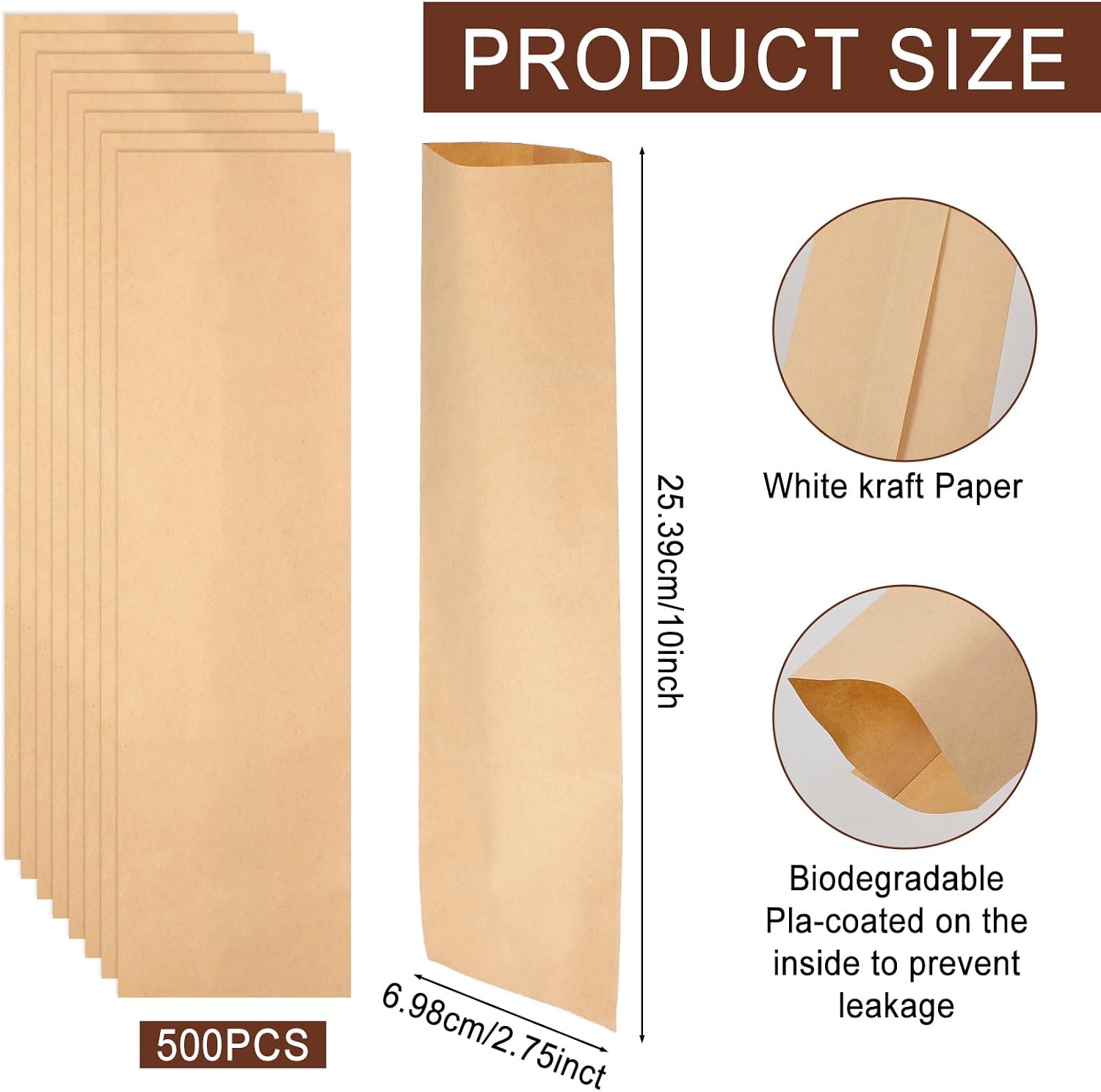 500 Pcs Paper Silverware Bags 10" x 2-3/4" Brown Utensils Sleeves for Restaurant Flatware Holder Unprinted Cutlery Bags Chopsticks Holder Christmas Wedding Party Tableware