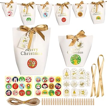 Amazon Beauty Player アドベントカレンダー クリスマス キャンディボックス クリスマス お菓子 ラッピング 箱 24セット 手提げボックス タグ 麻縄 カウントダウン1から24までギフトシール付き ギフトボックス 文房具 オフィス用品