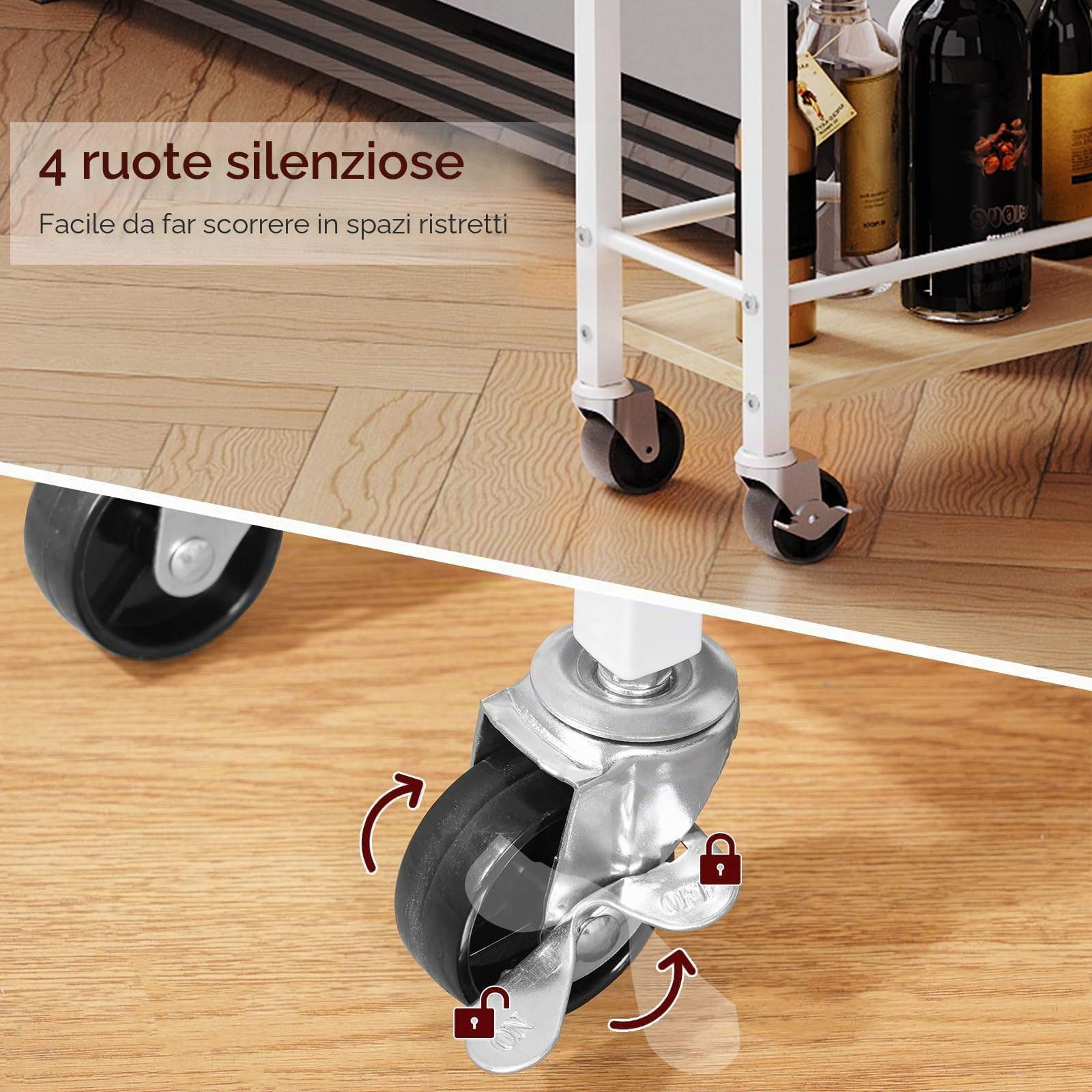 MAHANCRIS Carrello Sottile a 3 Ripiani, Stretto con Ruote, Pratico Carrello Portaoggetti, Scaffale da Cucina in Legno, Per Spazi Ristretti in Sala da Pranzo, Bagno