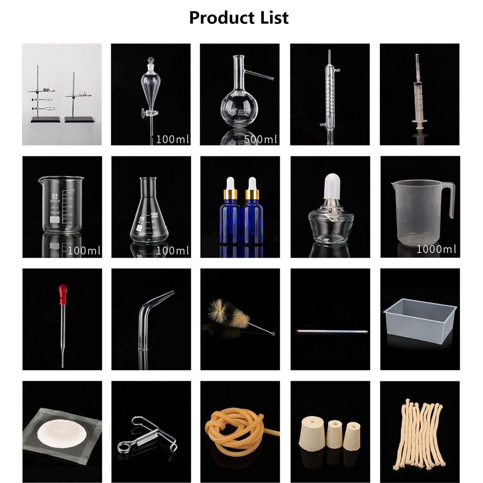 Kit di distillazione, Vetreria di Laboratorio, Distillatore di Alcool, Kit di Vetro di Laboratorio di Chimica, Set di Bicchieri di purificatore del distillatore Domestico, 500ml