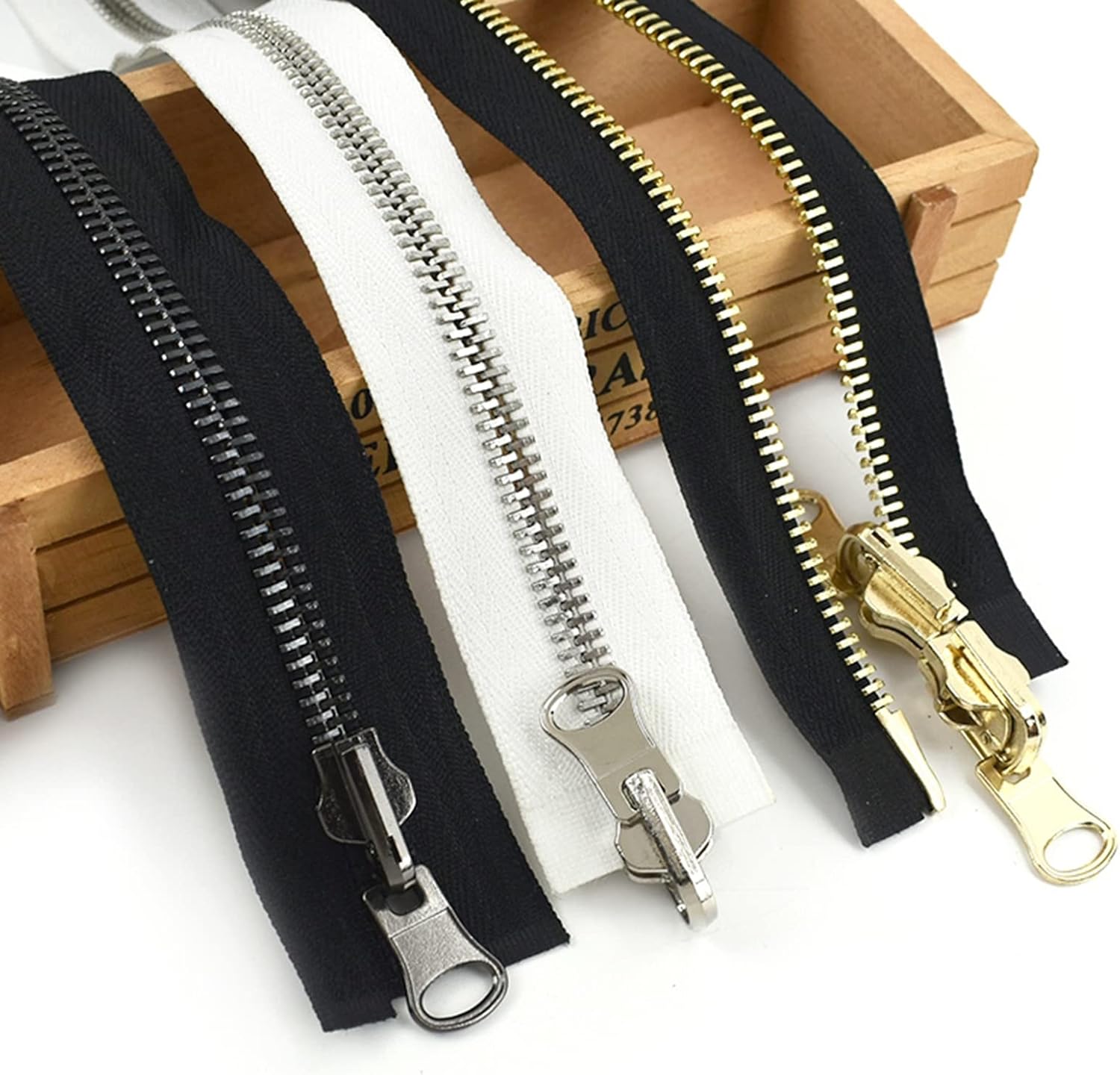 Apparel Hardware Supplies 70-100 cm 5# 8# Metal Double Sided Zippers Open End Two Way Rotary Slider Zip for Jacket Clothes DIY Sewing Accessories(White - Silver,8# - 70cm)