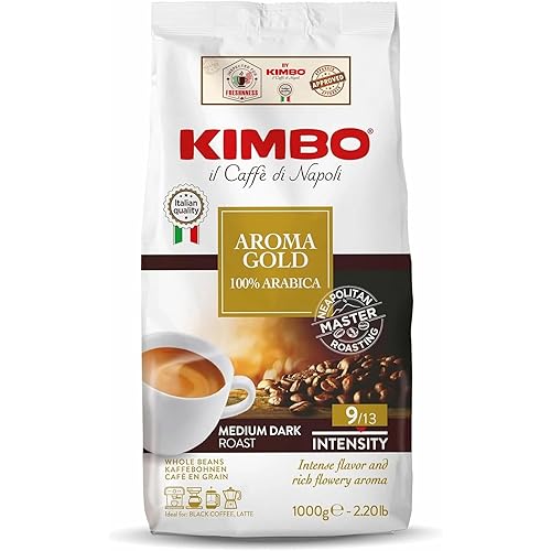 Kimbo Aroma Gold | 100% Arabica Whole Bean Coffee | Medium Dark Roast | 9/13 Intensity | 2.2 Lbs (1kg) Bag