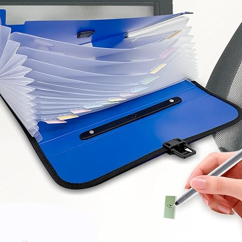 Miniatura 4 de Carpetas con asa, carpetas A4 con 13 bolsillos, carpetas de archivos de gran capacidad, organizador de archivos expandible impermeable, organizador