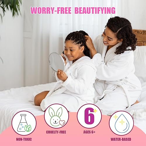 Vista 6 de Set de belleza Barbie Beauty Vanity con espejo iluminado, incluye brillo de labios, sombra de ojos, pinceles, esmalte de uñas, accesorios y más! A