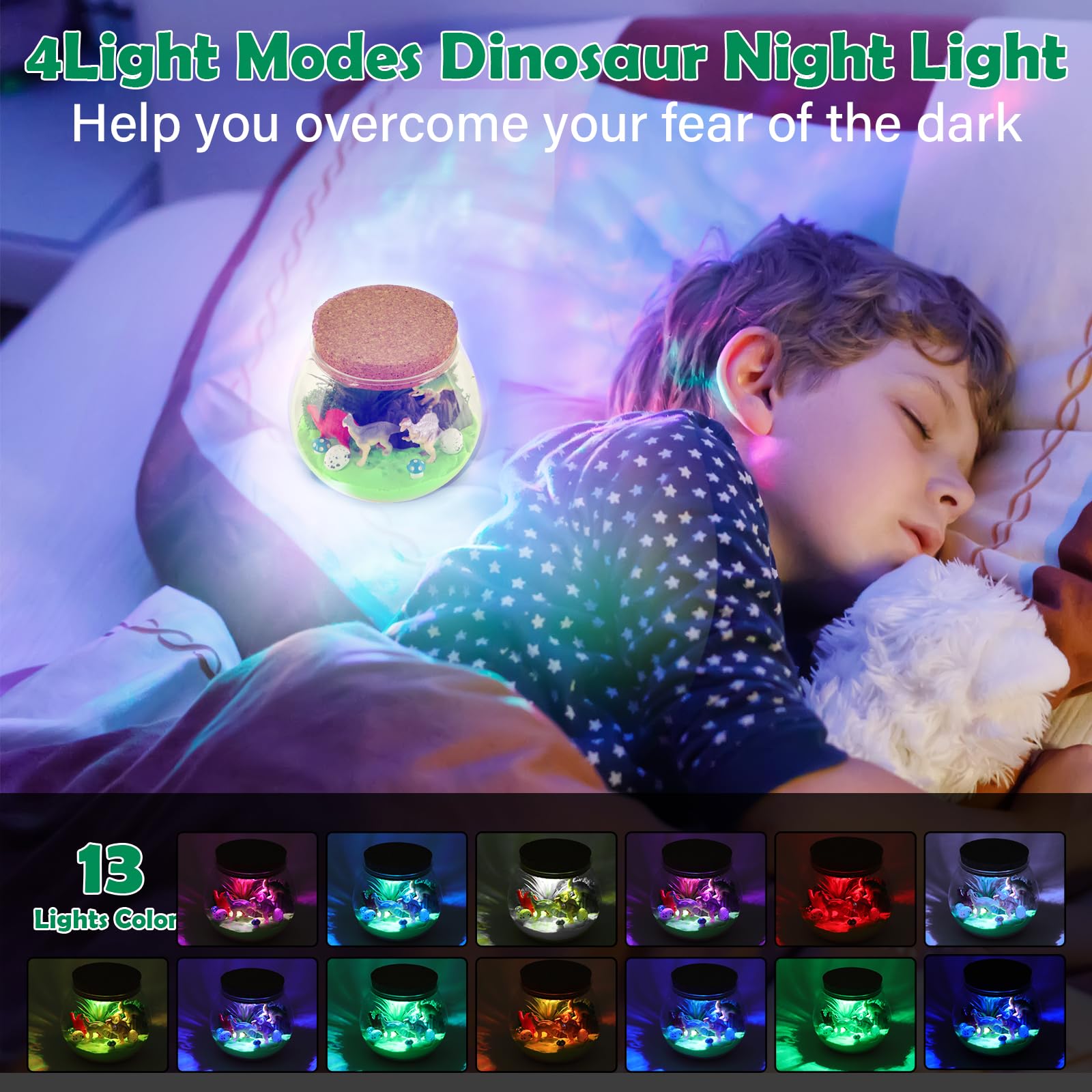 Zestaw do terrarium z dinozaurami Withosent, kreatywna lampka nocna dla dzieci DIY z pilotem, zestaw do rękodzieła w bajkowym ogrodzie z regulowanymi kolorowymi światłami Prezenty dla dziewczynek