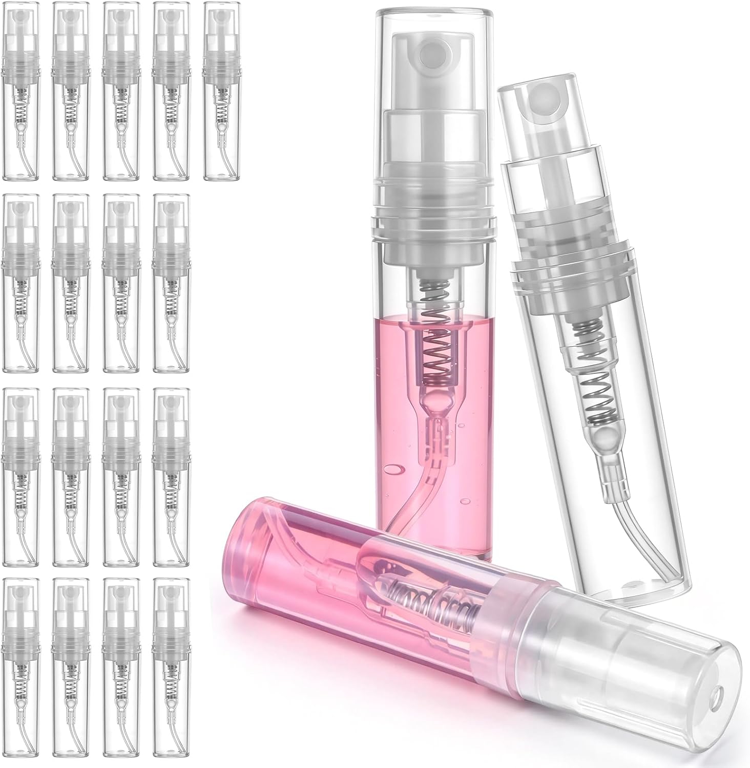 Tucnoeu 20PCS Plastic Spray Bottles, 2ml Perfume Sample Bottles, Portable Perfume Travel Refillable Bottle, Small Bottle, Leak-Proof Design, Clear