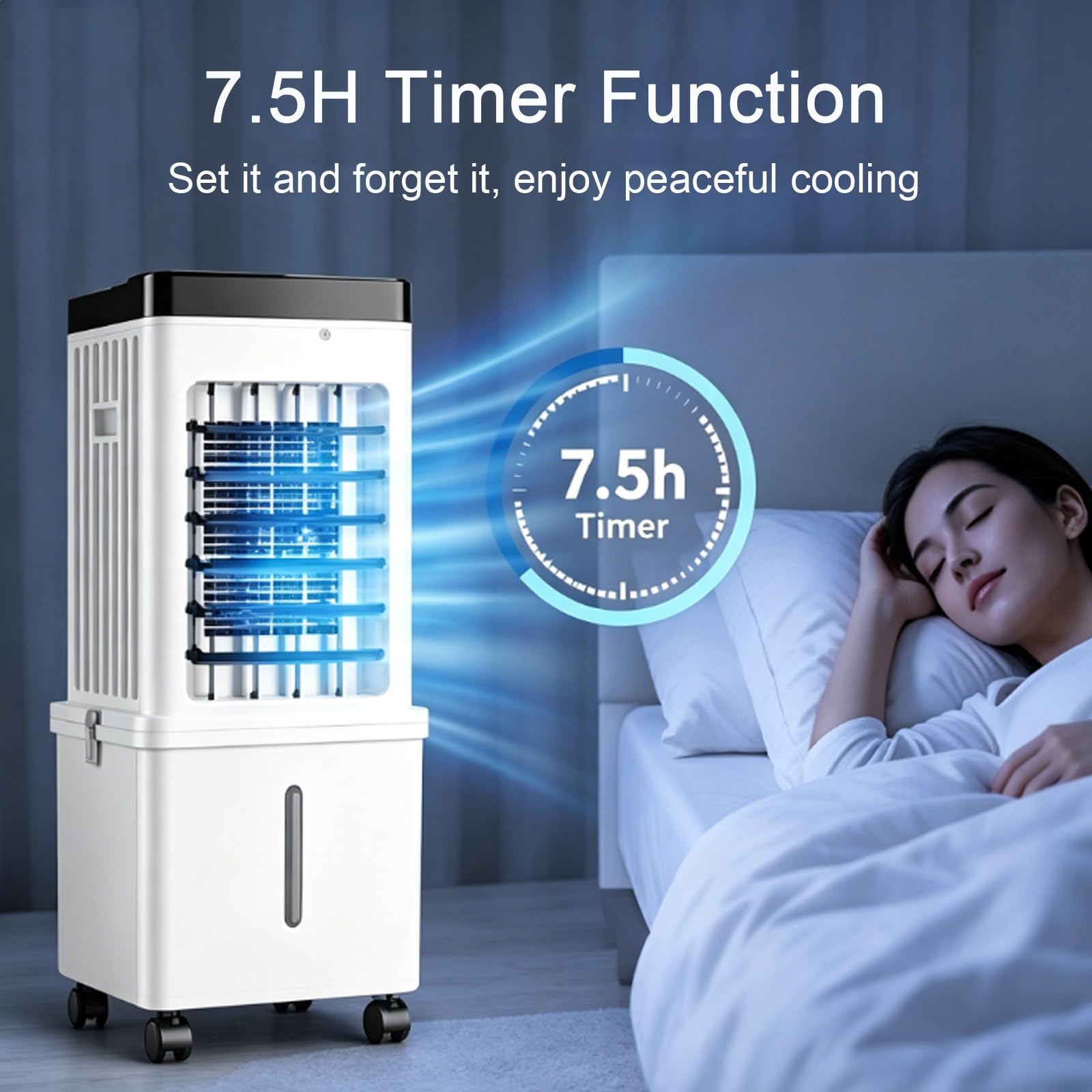 Enfriador de Aire con Control Remoto, 15 L Depósito de Agua Extraíble, 3 Velocidades, Oscilación de 90°, Enfriador Evaporativo para Dormitorios y Habitaciones
