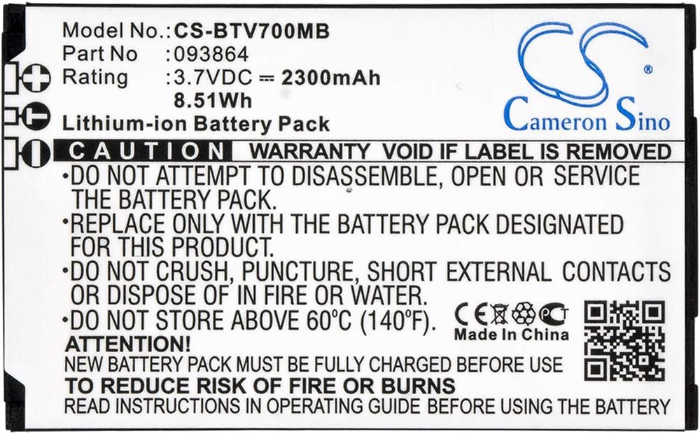 CS-BTV700MB Battery 2300mAh compatible with [BT] Baby Monitor 7500, Video Baby Monitor 7000, Video 7500 Lightshow, for [NUK] Eco Control + Max 410, for [Oricom] SC860, SC870 replaces 093864, BM-424 0