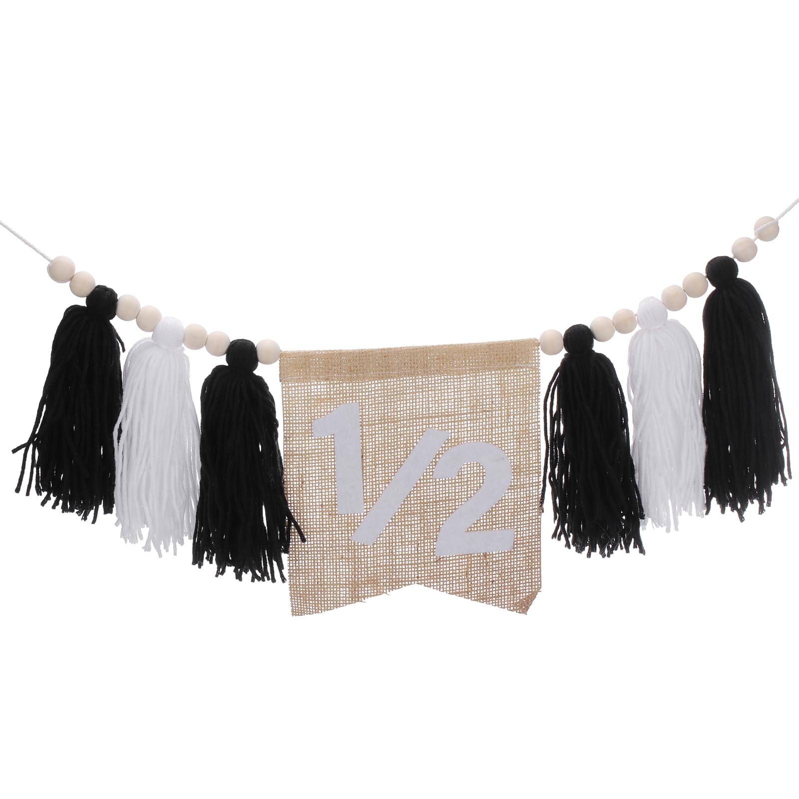sourcing map 1/2st Birthday High Chair Banner,Tassel High Chair Black Banner Wood Bead Tassel Garland 1/2 Birthday Party Decorations Photo Shoot Props Photo Props