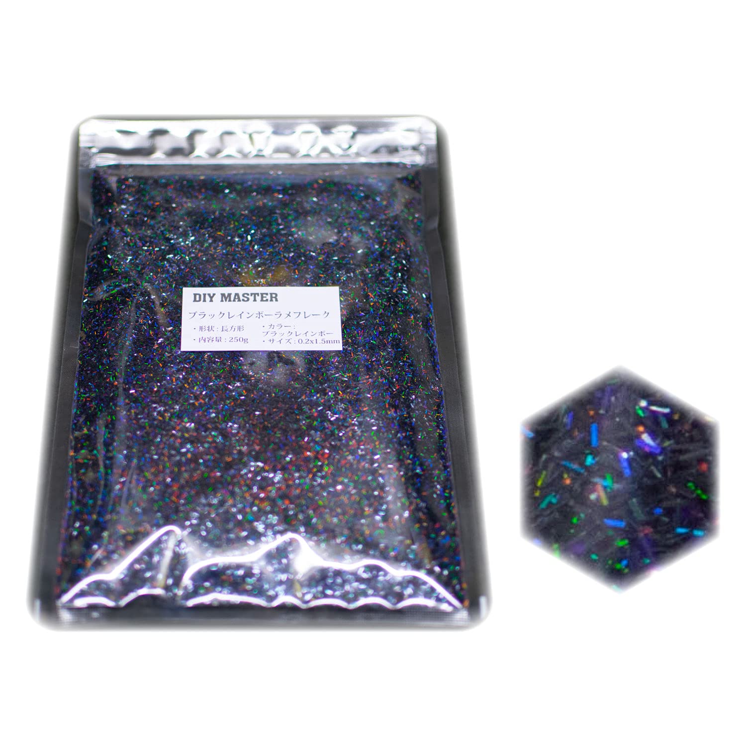 DIY MASTER ブラックレインボー ラメ フレーク ロング 0.2mmx1.5mm (小) 250g Amazon | DIY MASTER ブラックレインボー ラメ フレーク ロング 0.2