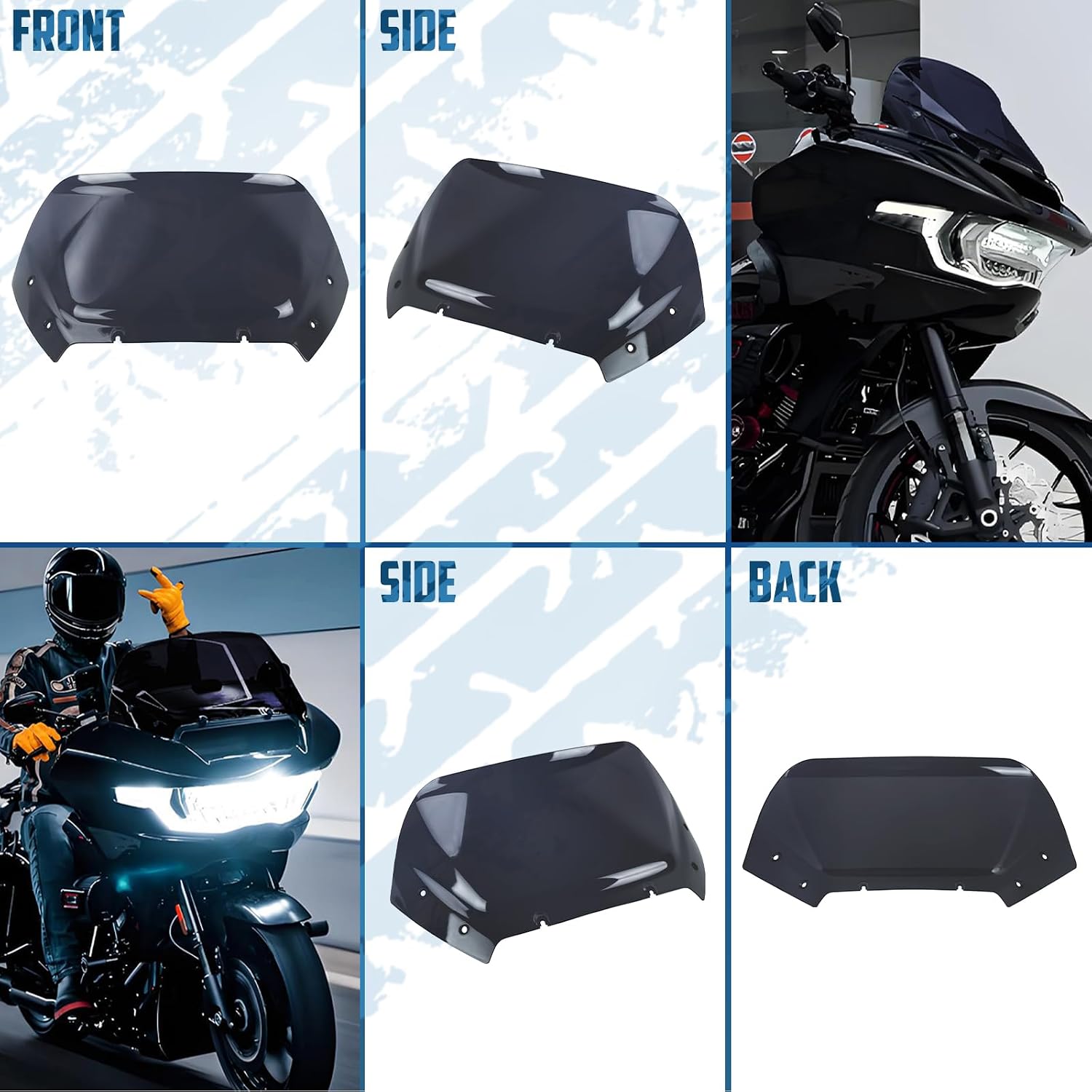 Motorcycle Windshield 10 inch Wind Splliter Front Fairing Windscreen Fits for Harley Touring Road Glide FLTRX CVO FLTRXSE 2023-Up, Road Glide ST FLTRXSTSE 2024-Up, Black